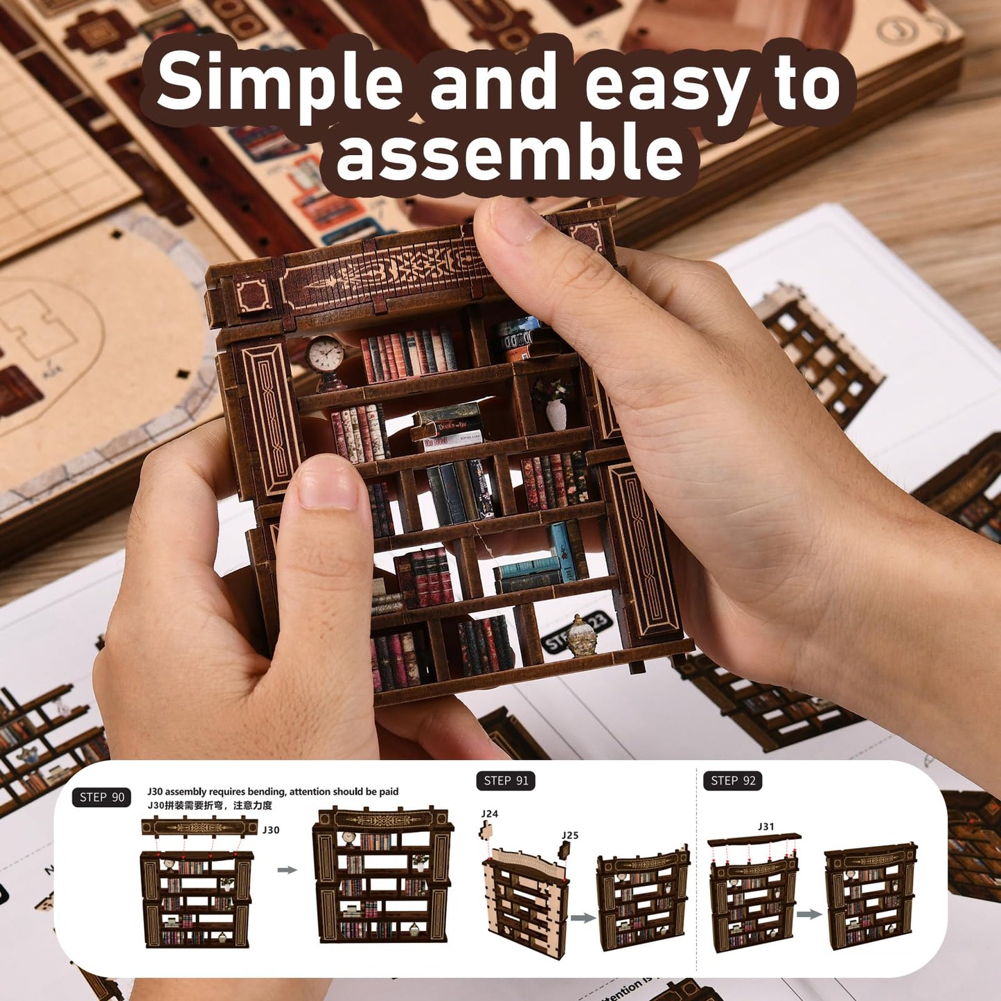 Book Nook Kit, DIY Miniature House with LED for Bookshelf Decor, Dreamy Book Hall 3D Wooden Puzzle Bookend, Relaxing DIY Craft for Adults & Teens (14+), 888PCS, Gift for Friends & Family