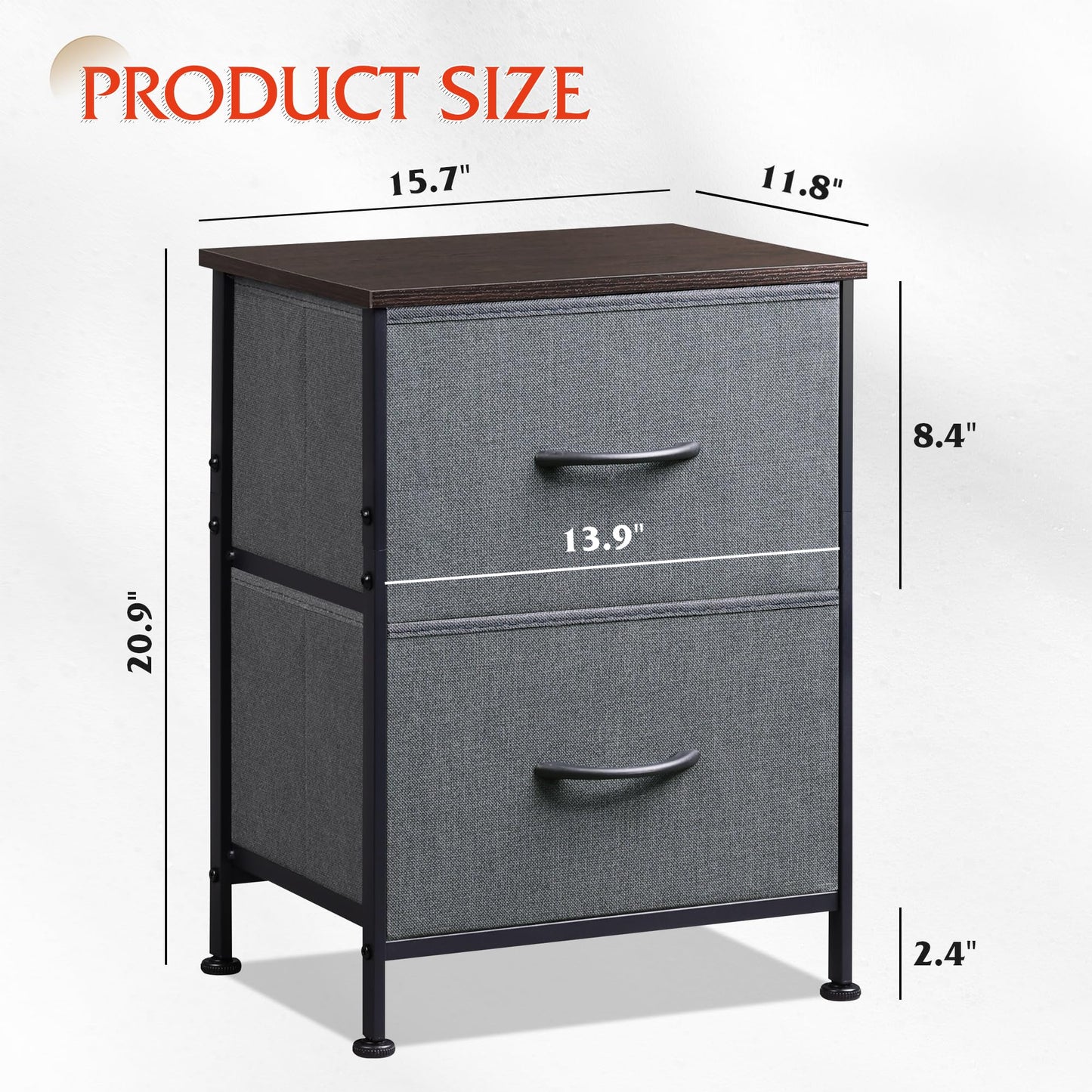 WLIVE 9-Drawer Dresser & Nightstand with 2 Fabric Drawers for Bedroom, Hallway, Entryway, Closet, Organizer Unit with Fabric Bins, Steel Frame, Wood Top, Easy Pull Handle, Dark Grey