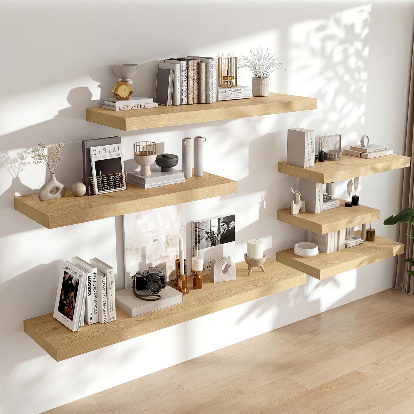 Heimlove 12 Inch Deep Floating Shelves, 48 x 12 inches Long Wall Shelf, Large Display Shelf & Storage Shelf, Rustic Wood Wall Shelves for Fireplace Mantel, Set of 1(Oak)