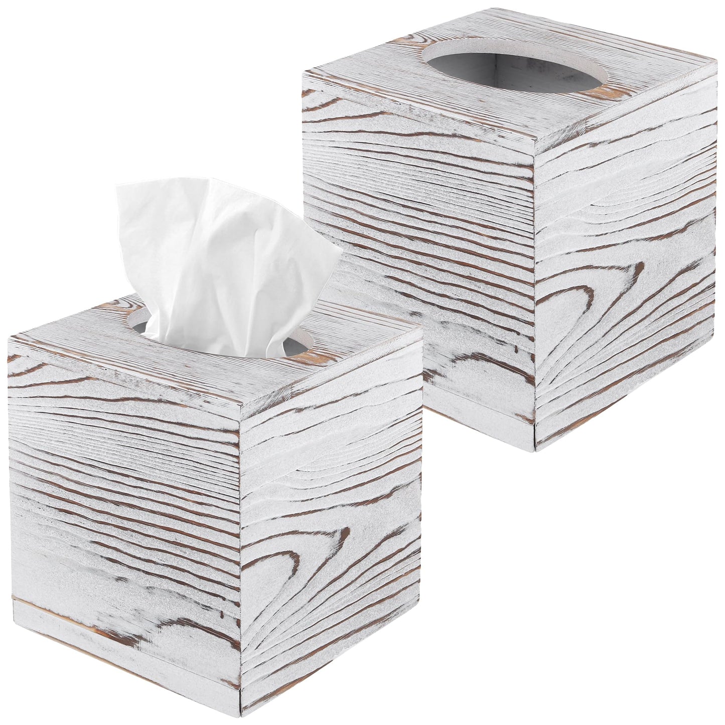 SENJEOK 2 Pack Wooden Tissue Box Cover Square, 5.5 x 5.5 x 6.1 Inch White Tissue Box Holder for Home Office Bathroom