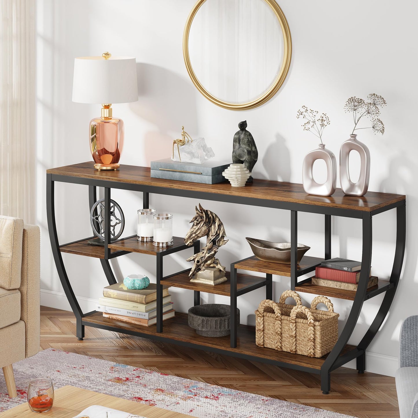 Tribesigns 70.9 Inch Long Sofa Table with Shelves, Rustic Console Table with Storage, Industrial Entryway Table TV Stand, Behind Couch Table Accent Tables for Living Room, Hallway, Foyer