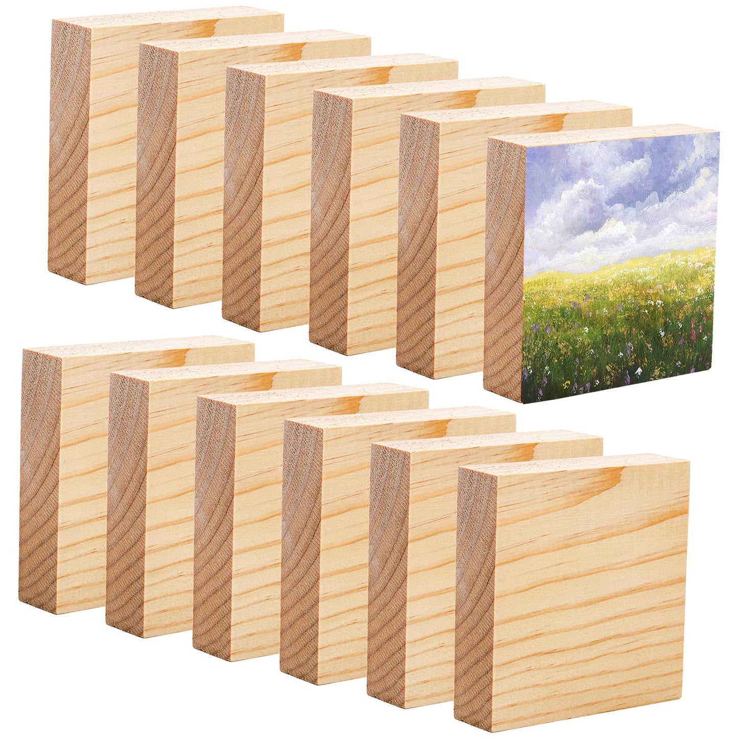 YOUEON 12 Pack Unfinished Wood Blocks for Art and Crafts, 4 X 4 X 1 Inch MDF Wood Board Wooden Square Blocks Craft Panels, Great for Crafts, Painting, DIY Projects, Carving, Engraving