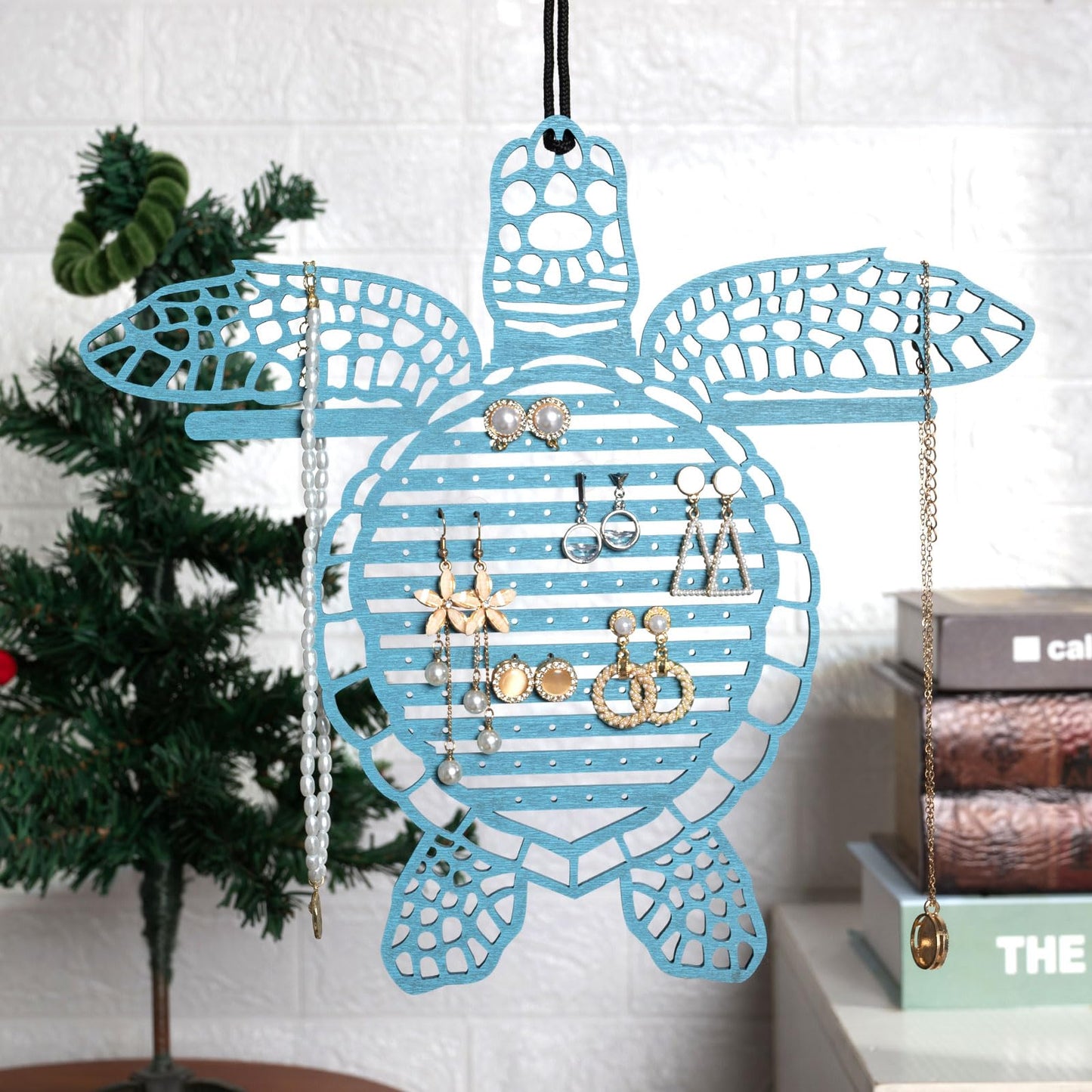 Tnstbiee Turtle Earring Holder Organizer Natural Wood Jewelry Stand for Women and Girls Wall Mount Display for Earrings Necklaces and Accessories 12 * 11 * 0.9in Versatile Design Ideas decoration