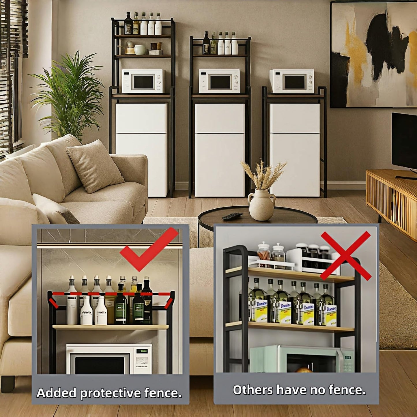 Dorm Mini Fridge Microwave Oven Shelf, with a Free Fridge Hanging Bag, Kitchen Small Fridge Top Space Storage Rack, Wooden and Metal Adjustable Size(23.6" Lx 19.7" W x 58.7" H)
