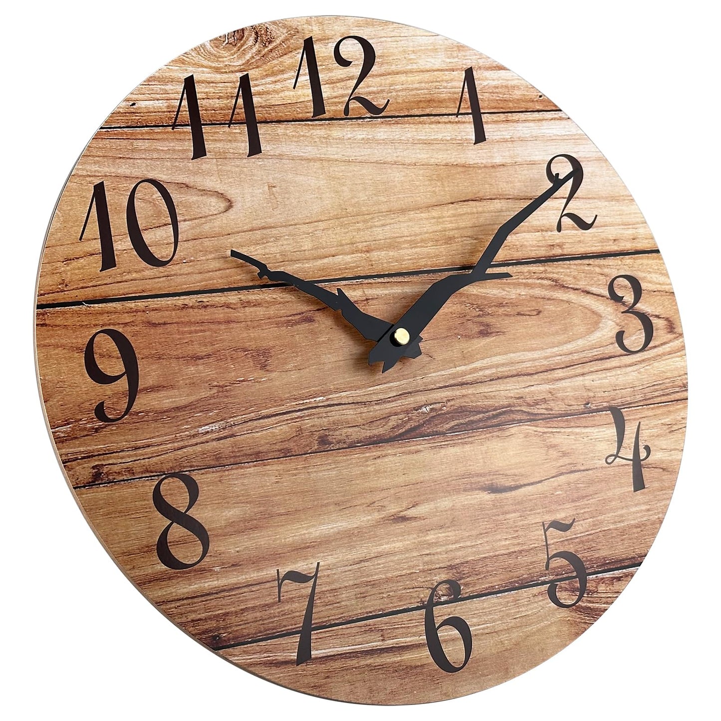 Plumeet Extra Large Wall Clock, 16'' Frameless Wooden Wall Clocks with Silent Quartz Movement, Rustic Country Village Walnut Clocks Decorative for Kitchen Bedroom Living Room, Brown