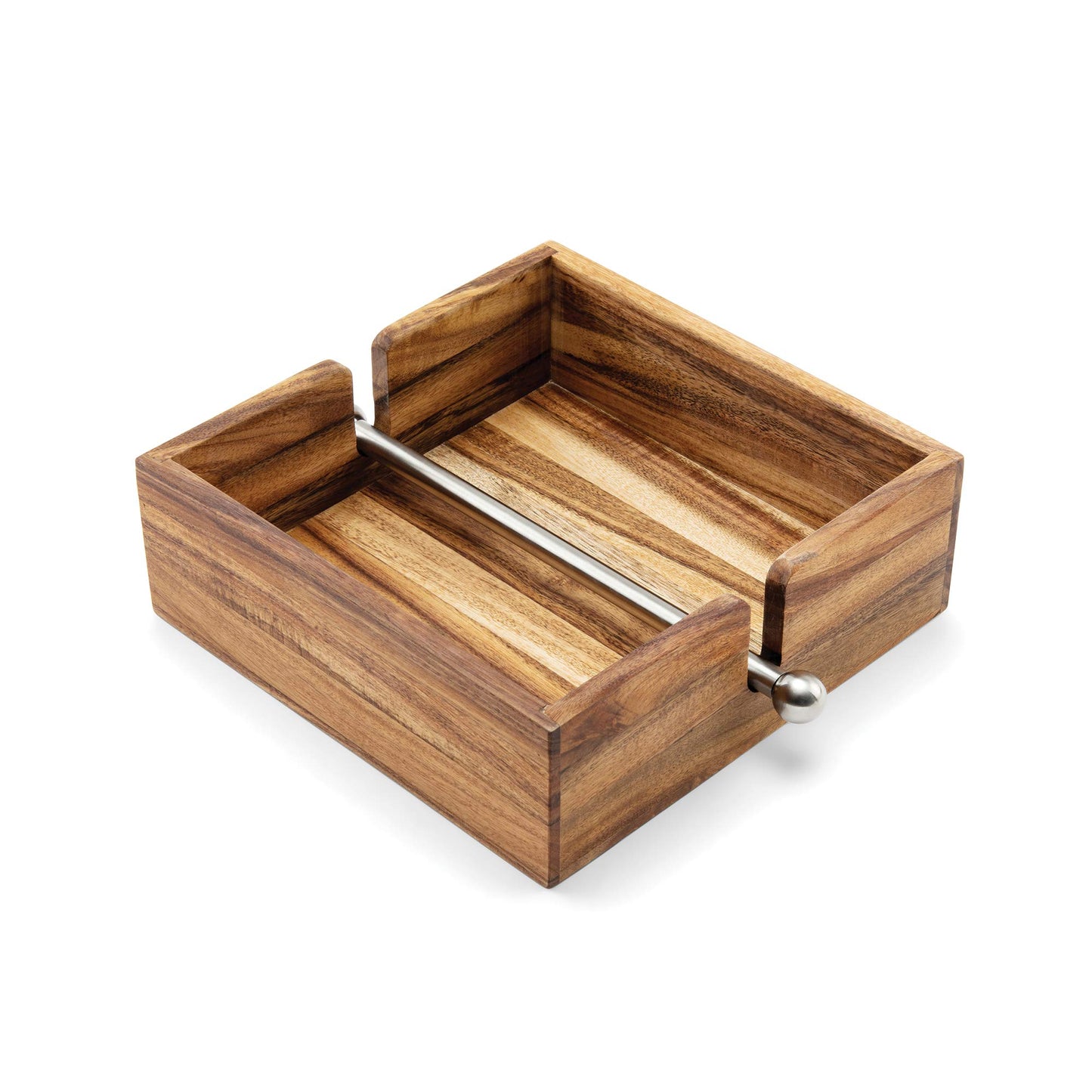 Ironwood Gourmet 28982 Acacia Wood Napkin Holder with Weighted Stainless Steel Center Bar, 6.25-Inches, Brown