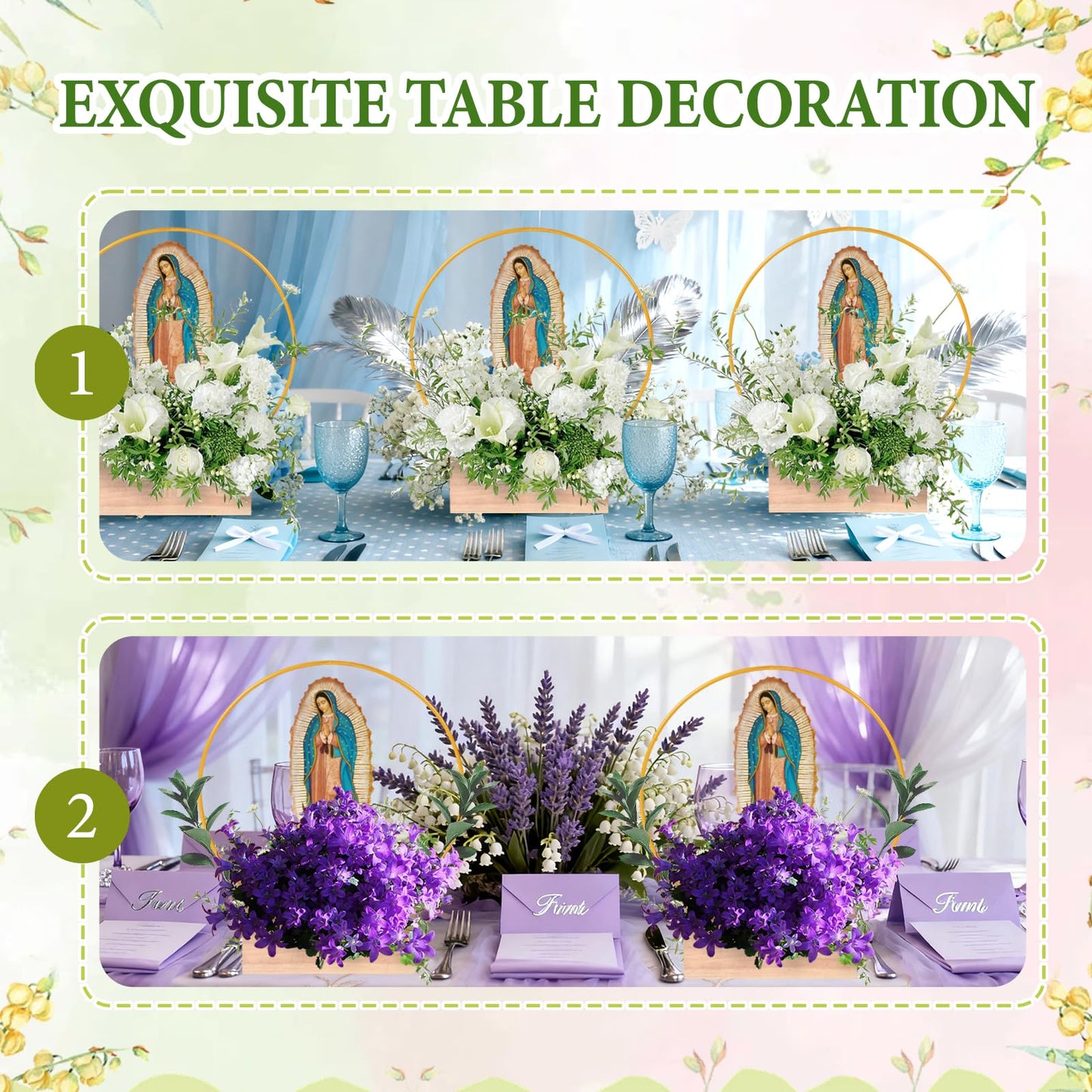 Kuabiz 12 Pcs Our Lady of Guadalupe Wooden Table Centerpieces Virgen De Guadalupe Planter Box with Gold Metal Ring Baptism Favors for Guests Table Decor First Communion Gifts Catholic Favors