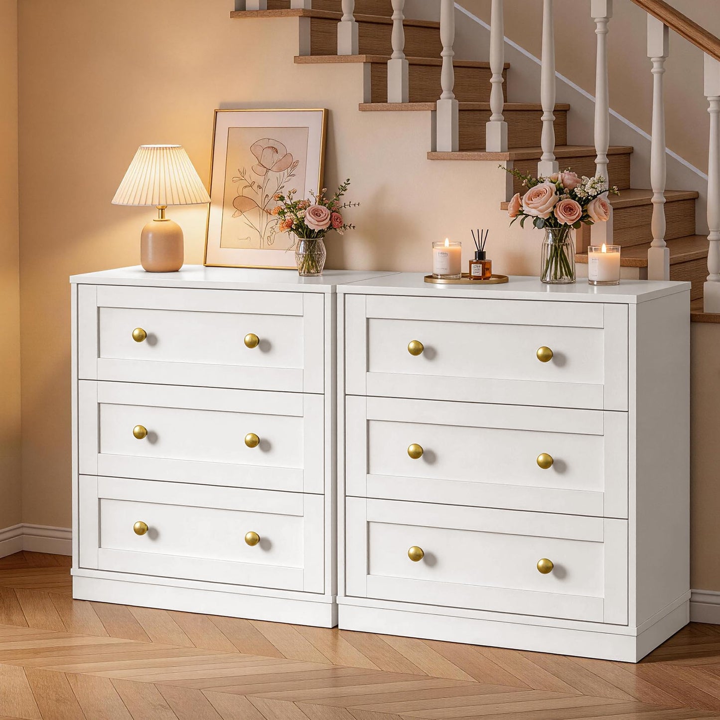 RoyalCraft White 3 Drawer Dresser, Small Dresser for Bedroom, Wood Nightstand with Drawers, Modern Chest of Drawers for Closet, Living Room, Entryway