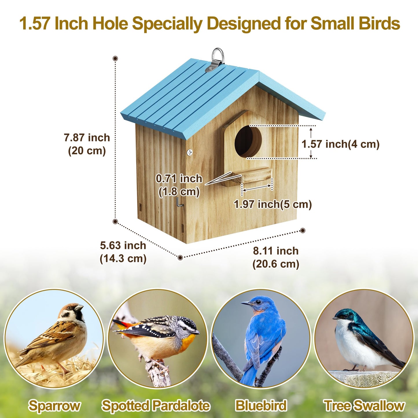 Auslar Bird House for Outside, Wooden Birdhouses for Outdoors, Bluebird House for Outside Clearance, Hanging Bird Houses for Cardinals Finch Wren Swallow for Garden Viewing