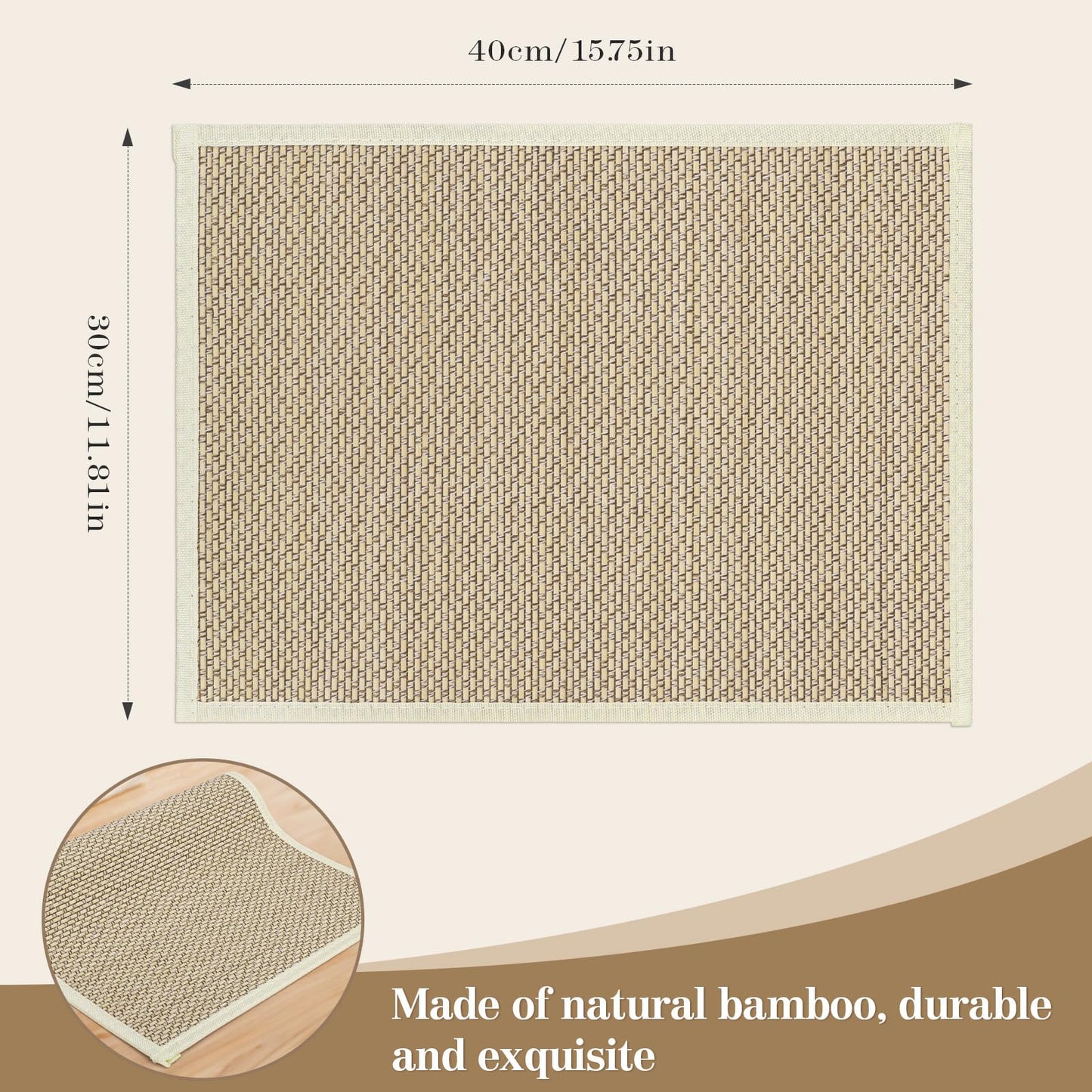 fanquare Bamboo Placemats with Fabric Border Set of 4 Natural Japanese Wooden Table Mats Sushi Rolling Mat for Dining Kitchen Room