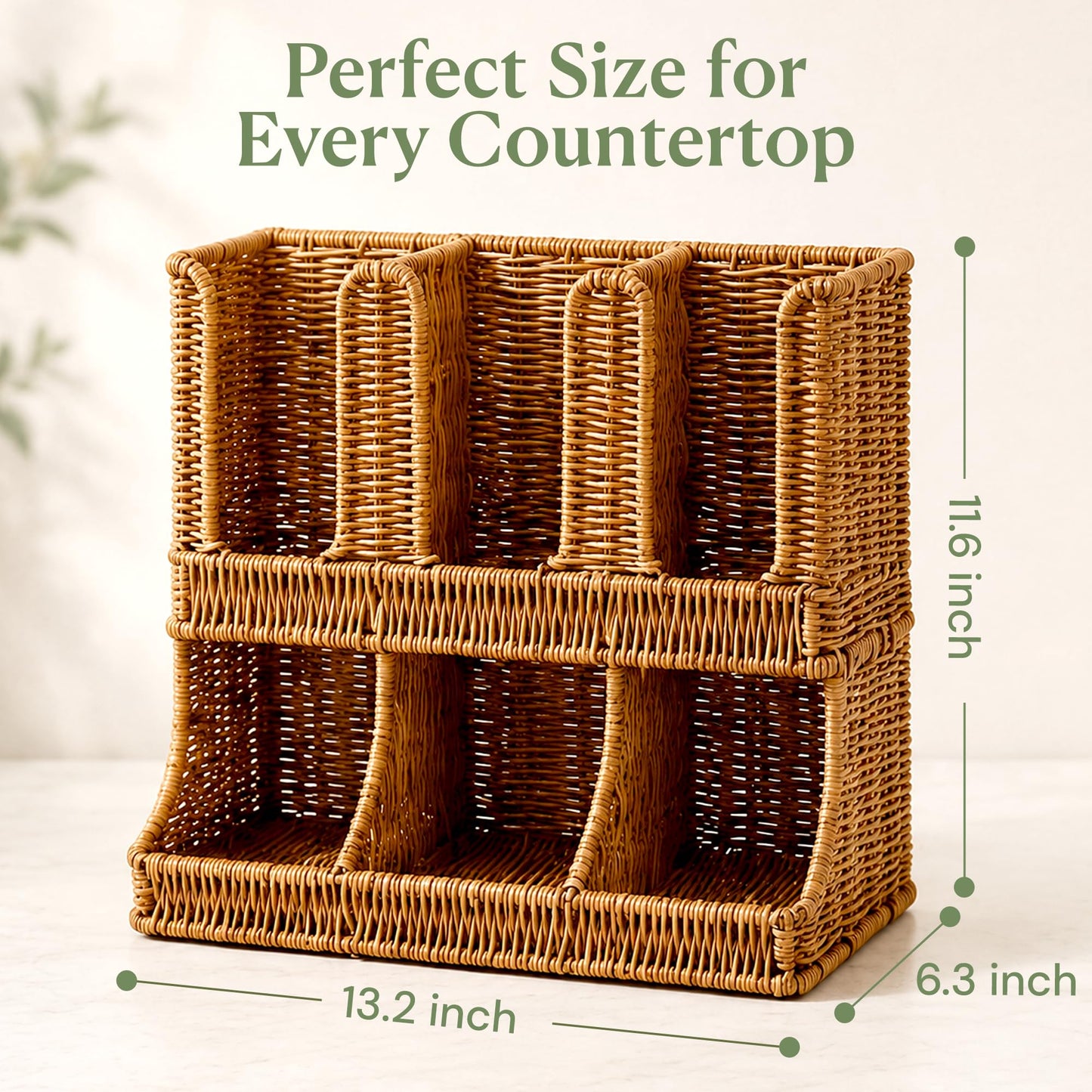Cantalop Cup and Condiment Holder, Coffee Station Organizer for Cups Lids Sugar Creamer and Stirrers, Handwoven Countertop Coffee Bar Organizer for Office Breakroom
