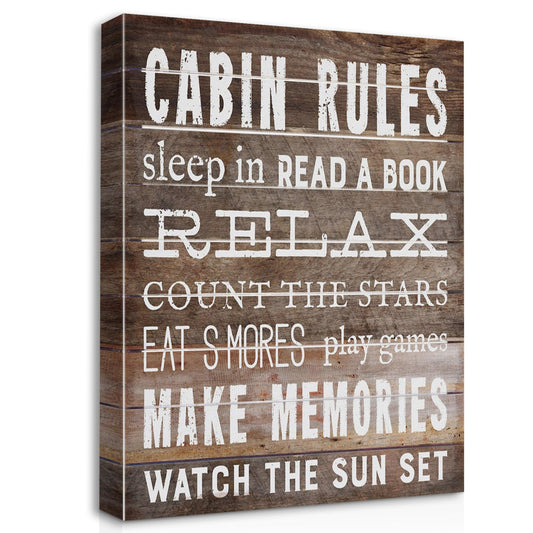 Cabin Rules Welcome Canvas Wall Art Prints Artwork Signs Framed for Porch Wall Decor Cabin Decor, 11 X 14 inch, Housewarming Gift, Cabin Front Porch Wall Decor