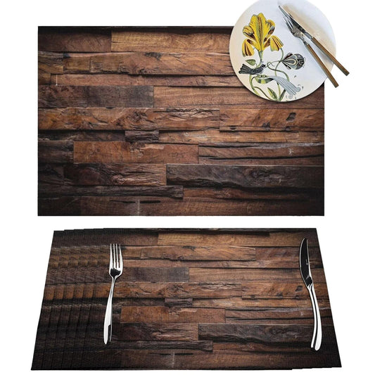 Dark Wood Placemats Set of 4 Vintage Natural Wooden Board Place Mats Rustic Farmhouse Rectangle Table Mat Washable Placemat for Party Kitchen Dining Indoor Outdoor Decor 12x18 Inch