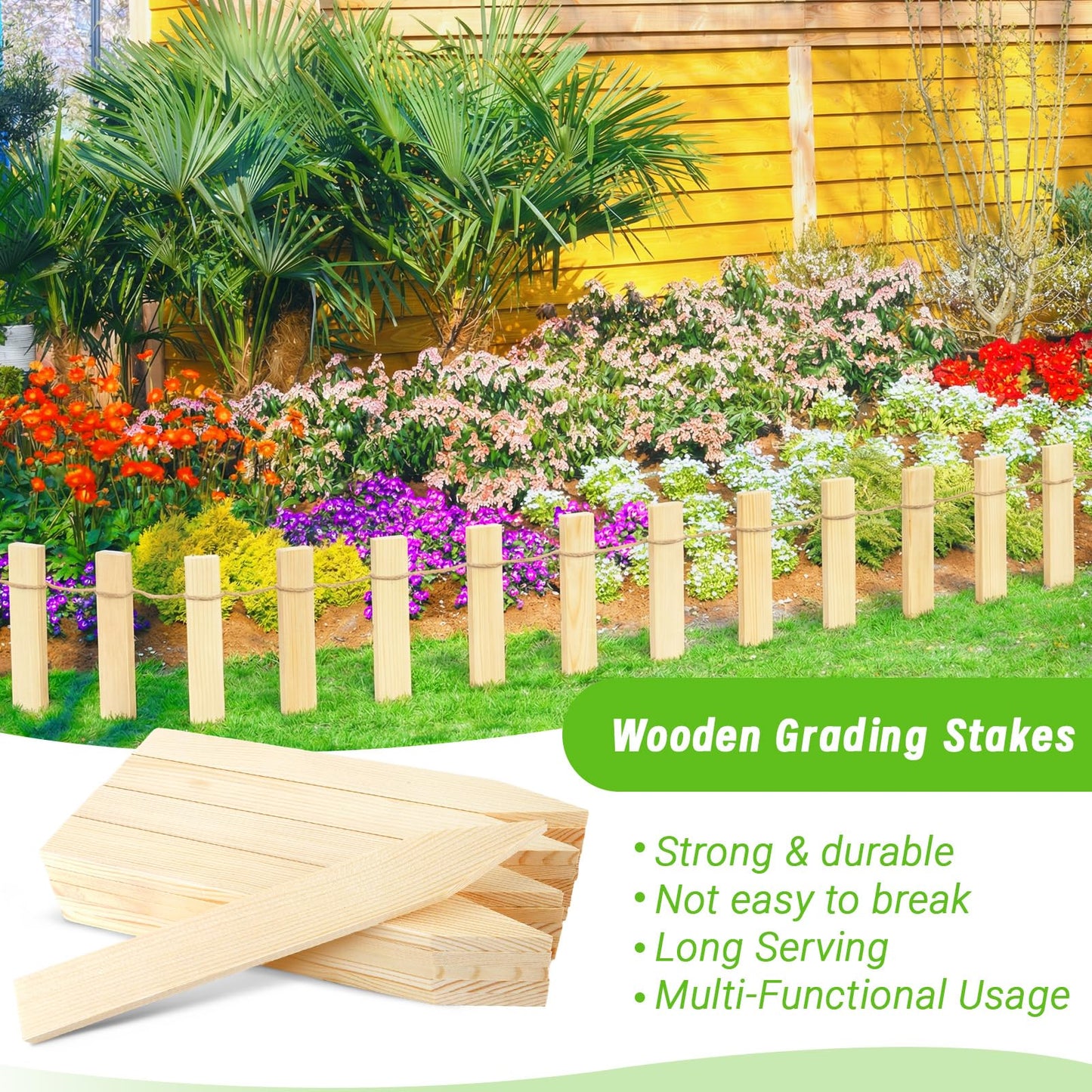 UCandy 24 Pack Wooden Garden Stakes, 12" Survey Grading Stakes, Garden Ground Stake with Sharp Point, Fir Wood Plant Support Stake, Sign Posts for Silt Fence Backyard Boundaries Baselines
