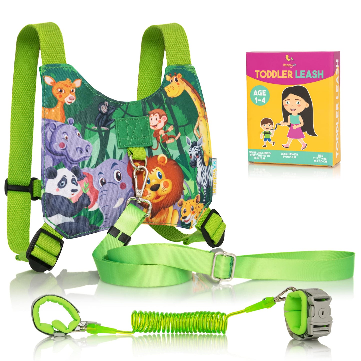 HappyVk Toddler Leash Harness Baby Anti Lost Wrist Link with Key Lock Kid Leash Child Safety Harness Ages 1-4 Cute Design Wild Animals