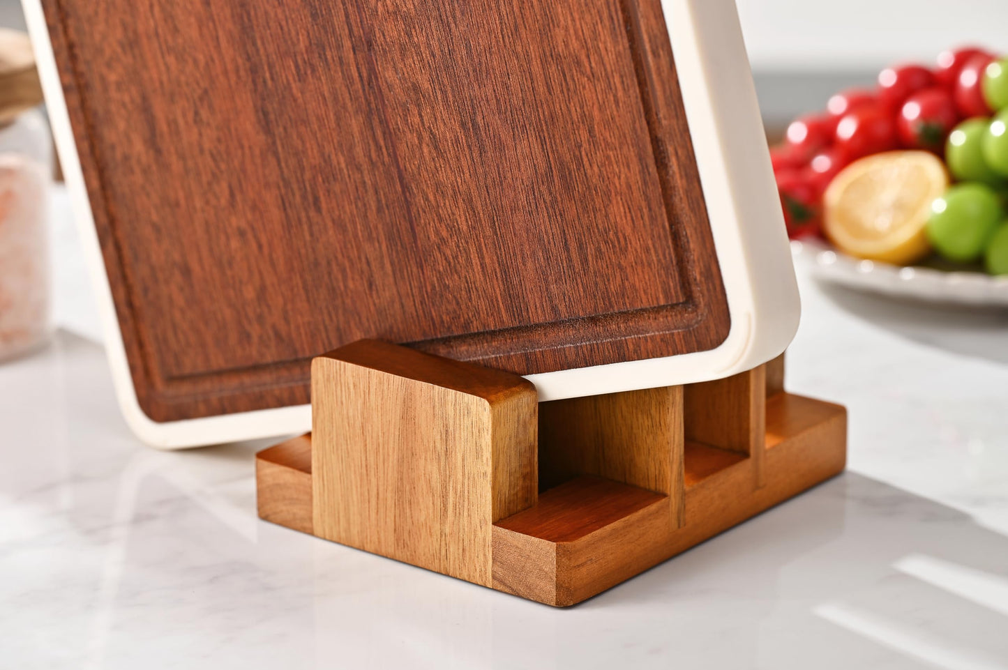 Fox Run Acacia Wood Cutting Board Holder, 3 Slot Cutting Board Organizer