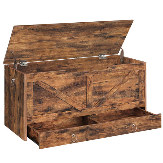 HOOBRO Storage Chest, 39.3" Toy Chest with Drawer, Wooden Storage Bench, Sturdy Entryway Bench Supports 220 lb, Shoe Bench, Safety Hinge, U-Shaped Opening, Easy Assembly, Rustic Brown FG710CW01G1