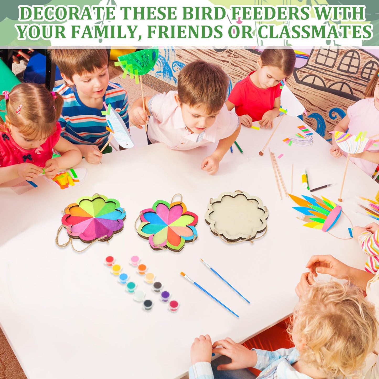 DoubleFill 48 Pcs Bird Feeder Craft Kits for Kids Ages 3-8 Make Your Own Bird Feeders DIY to Paint Craft for Spring Garden Outdoor Decoration Summer Activities Project