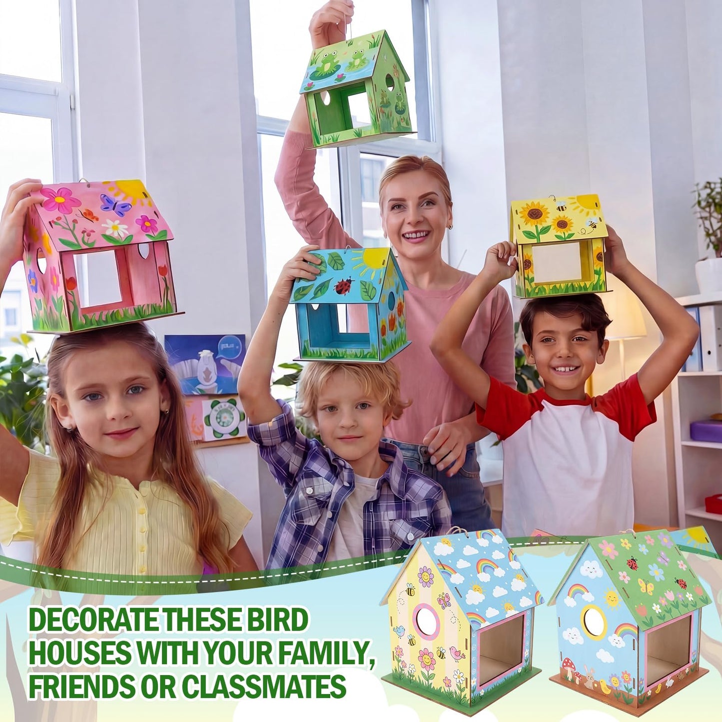DoubleFill 20 Pack Wooden Bird Feeder Kits for Kids Make Your Own Bird Feeder Crafts Painting Kits DIY Birdhouse Building Crafts Children GITS for Outdoor Spring Summer Decor