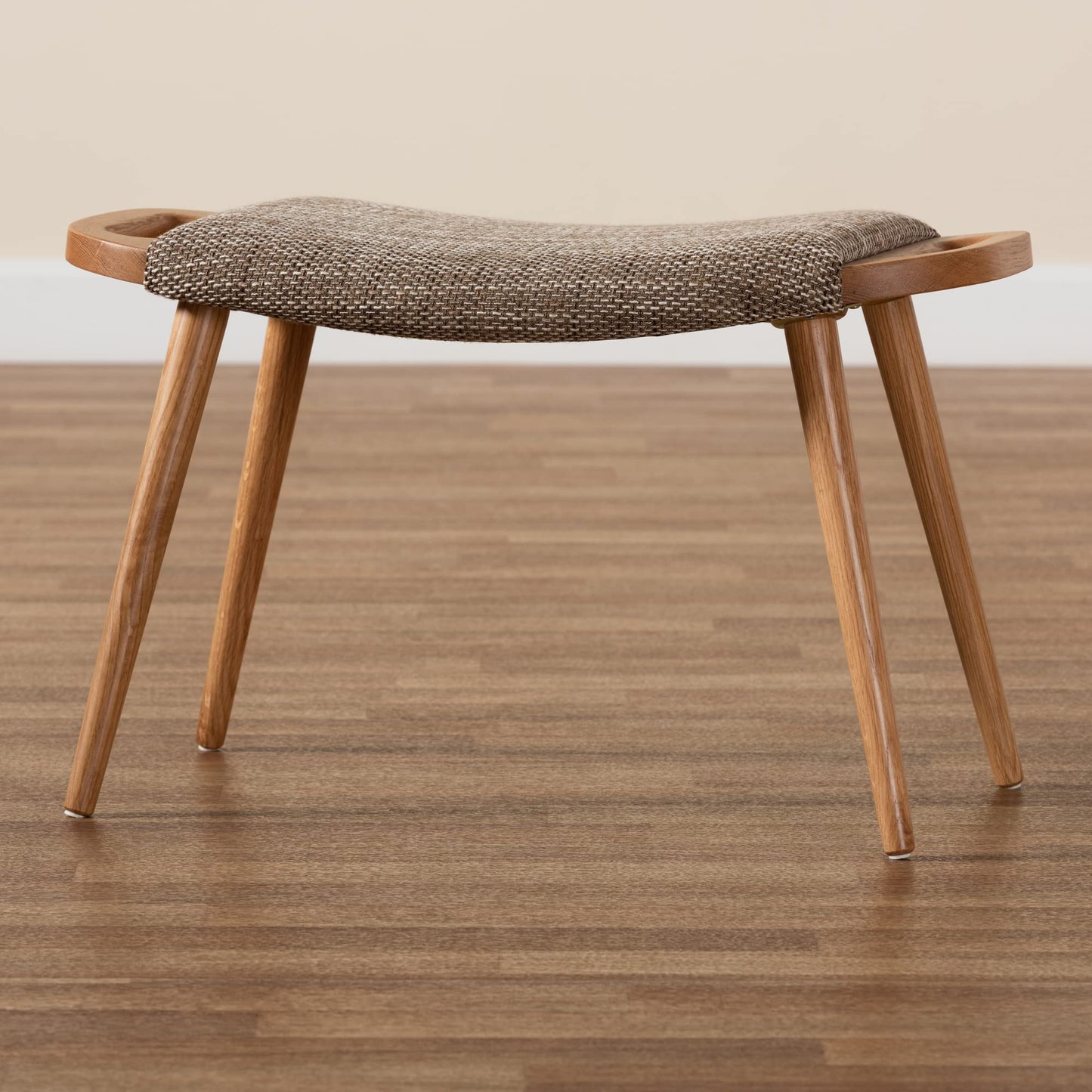 Baxton Studio Banner Mid-Century Modern Light Brown Fabric Upholstered and Oak Brown Finished Wood Accent Bench