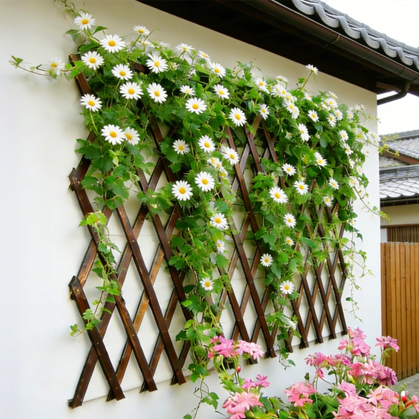 4Pcs Expandable Garden Trellis, 38" x 89" Large Wooden Lattice Fence Wall Panel Lattice Trellis for Climbing Plants Outdoor Ivy Vine Rose Clematis for Garden Patio Room Decor (4Pcs Brown)