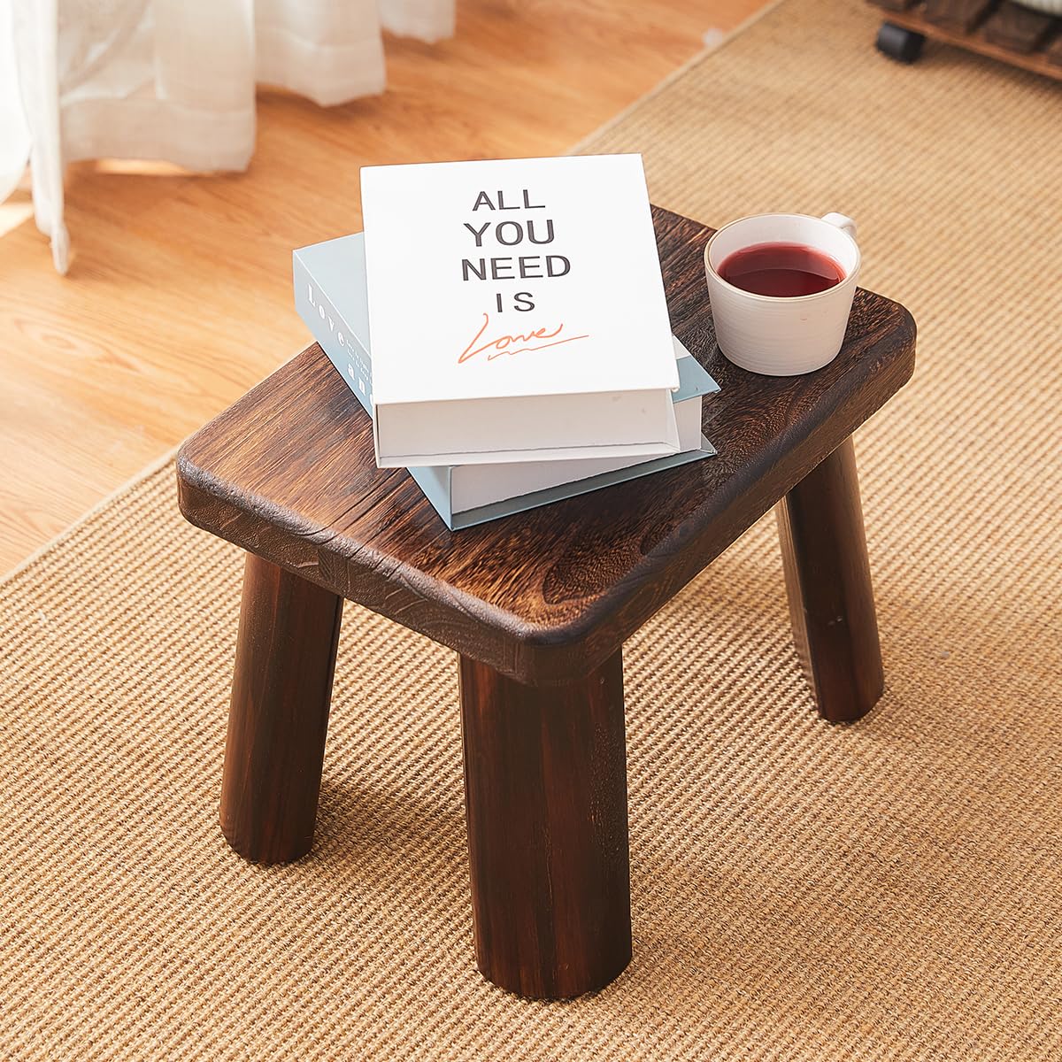 GZQWDC Wooden Step Stool for Adults and Kids,Foot Stool,Kitchen Small Wood Bench,Wood Plant Stand (14.2"x10.2"x10.6")