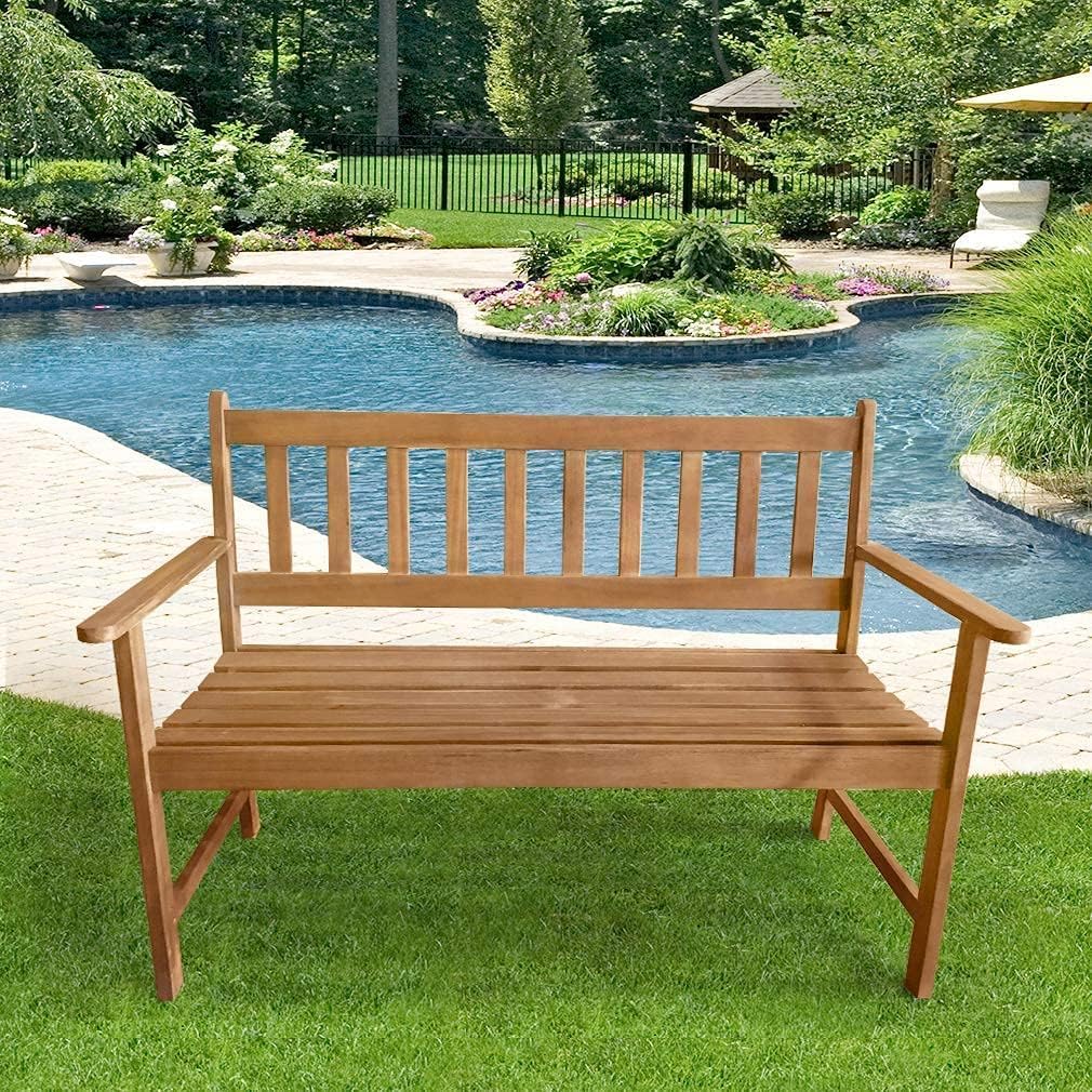 Patio Furniture Outdoor Patio Bench Wood Garden Bench Park Bench Acacia Wood for Pool Beach Backyard Balcony Porch Deck Garden Wooden Furniture, Natural Oiled