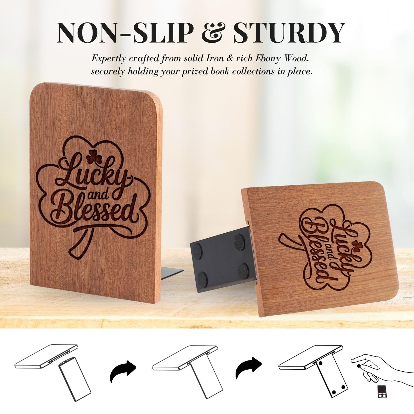 Irish Gifts, Irish Themed Bookends, Heavy Duty Wooden Bookends for Shelves Decorative(1 Pair, 4.72x6.69 Inches)
