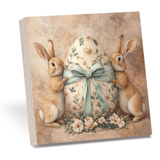 Easter Bunny Wooden Block Sign, Vintage Spring Farmhouse Decor Shelf Sitter for Table Mantel Tiered Tray, Rustic Easter Home Accent Gift