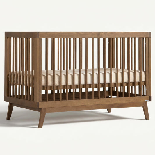 dadada Baby Soho 3-in-1 Convertible Wooden Crib to Toddler Bed - Made in Italy, GREENGUARD Gold Certified, Baby-Safe Finish, Handcrafted Beechwood, Modern Design, 3 Adjustable Heights (Walnut)