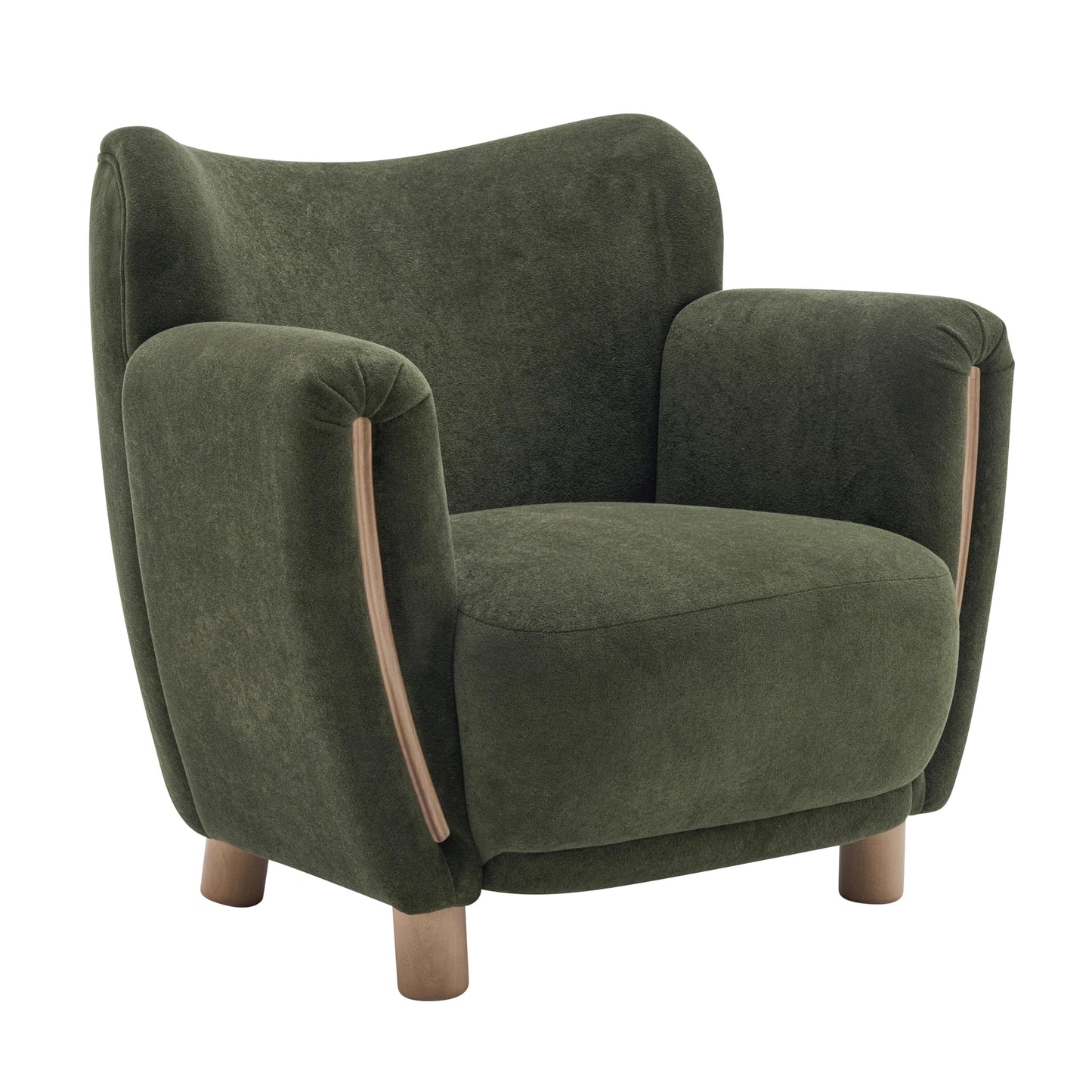 Christopher Knight Home Beba Low Profile Wingback Accent Chair Set of 2, Velvet Club Chair, Bedroom Comfy Reading Chair, Wooden Living Room Single Lounge Sofa, Olive Green