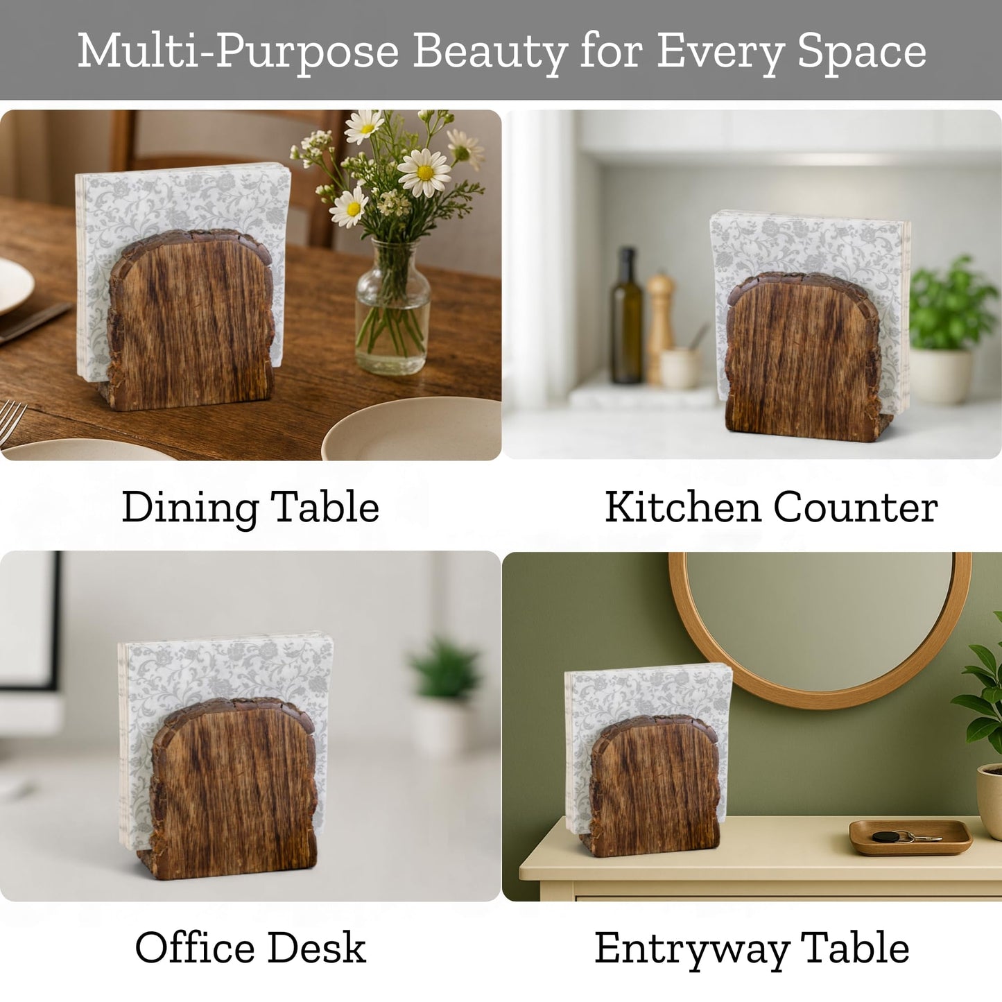 Mie Creations Farmhouse Wood Napkin Holder for Table, Thanksgiving, Christmas Holidays Décor | Antique Wooden Heavy, Rustic, Upright Paper Tissue Dispenser Tabletop Kitchen, Restaurant, Bar, Cocktail