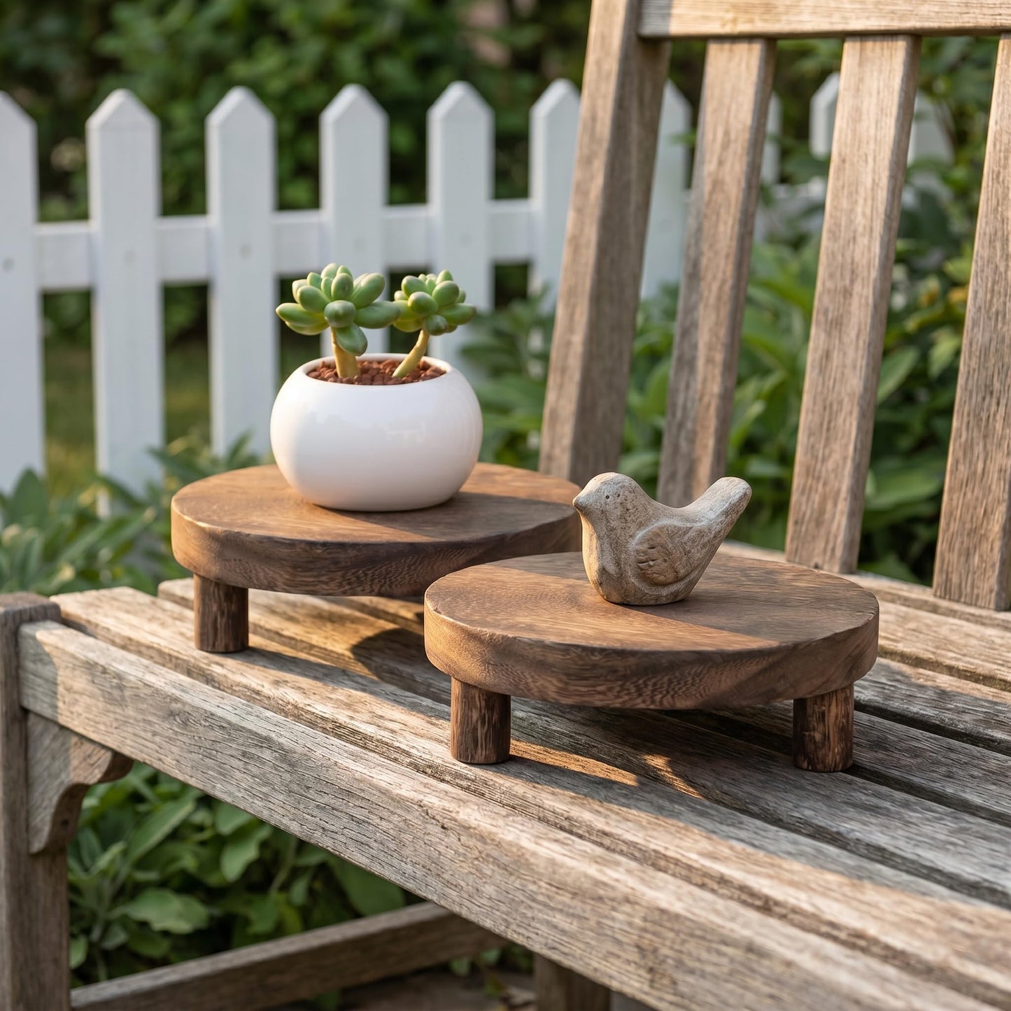 Vankcp 2 Pack Wood Riser Set, 7.8 Inch Natural Wooden Display Stand for Plants Candles Jewelry, Sturdy Elevated Plant Stand with Foot Pads for Kitchen Living Room Bathroom, Rustic Home Decor Gift (Dark Brown)