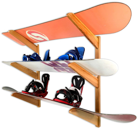 StoreYourBoard Timber Snowboard Wall Rack, Indoor Storage, Solid Natural Wood (3 Boards)