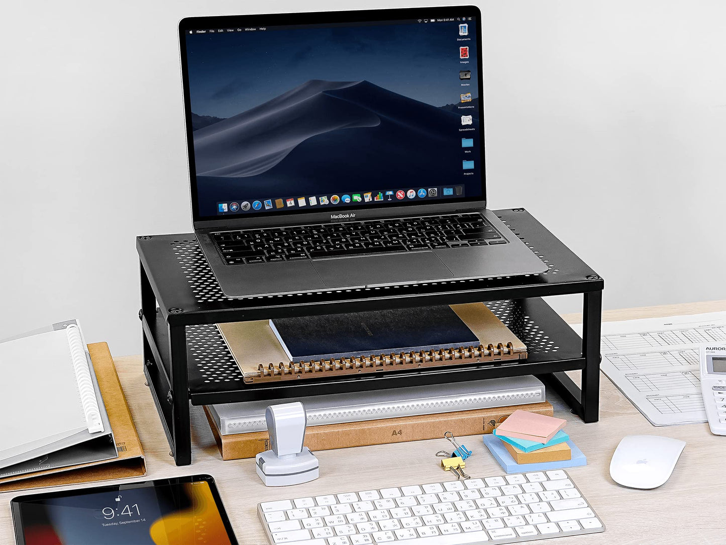 CAXXA 2-Tier Metal Laptop PC Monitor Stand Riser MAX 50 LBS Loading for Monitor, Printer,Black