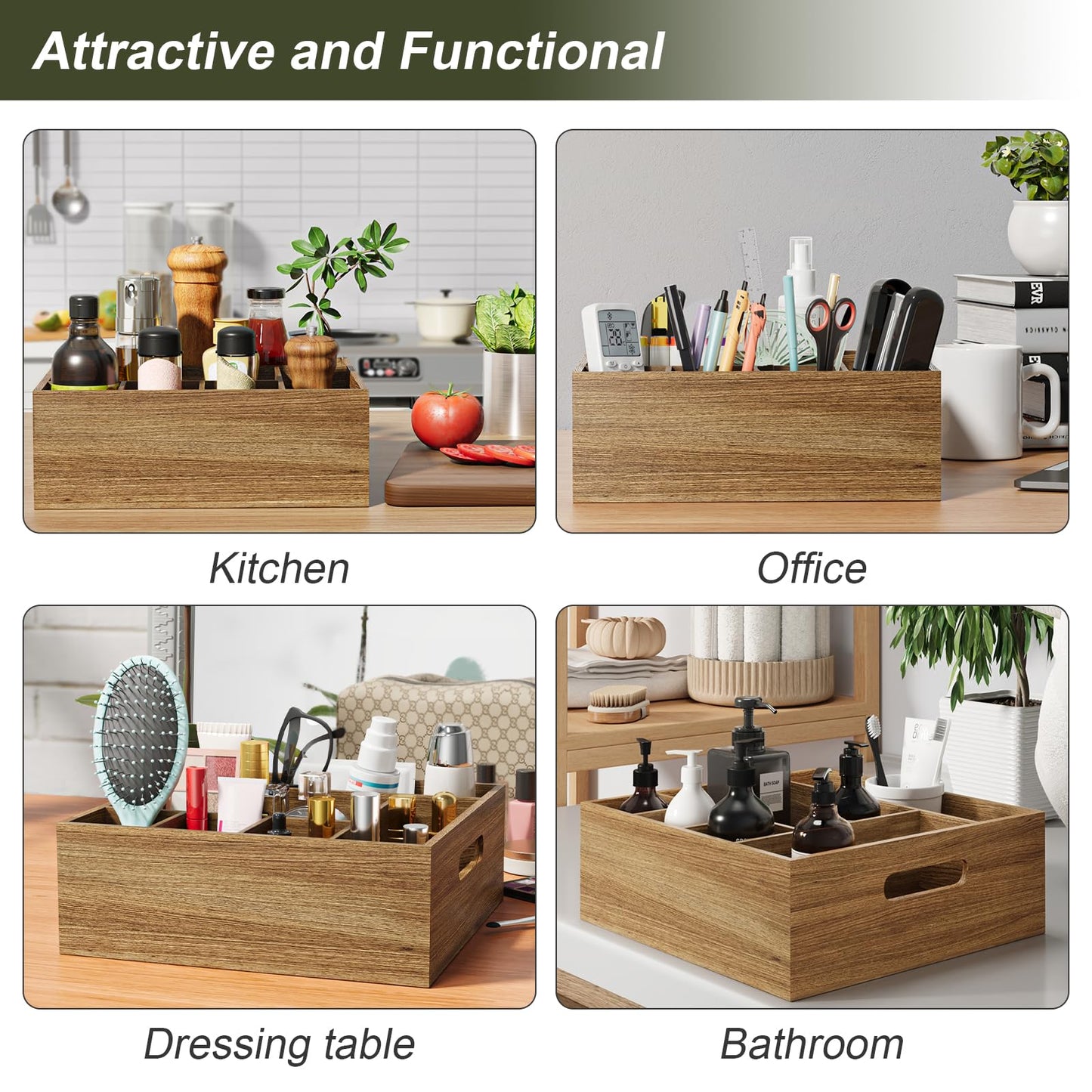 Acacia Wood Utensil Holder for Party, Paper Plate and Utensil Holder Caddy for Countertop, Kitchen Silverware Organizer Dispenser for Spoon, Napkin, Cup, Cutlery Holders for Outdoor, Camping, Picnic