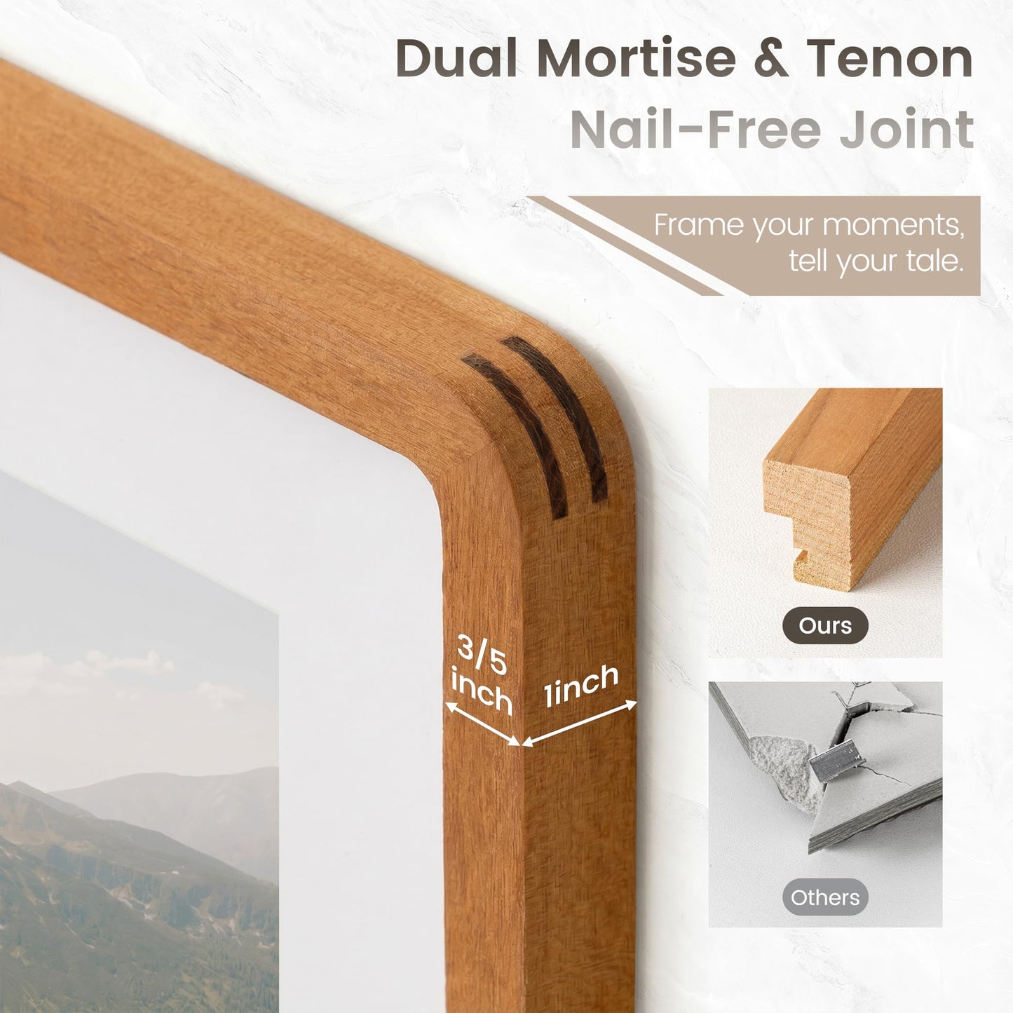 12x16 Picture Frame, USA-Sourced Natural Teak Wood Photo Collage Frame with HD Tempered Glass, Modern Simple 12 x 16 Wooden Frame Matted to 8.5x11, Vertical & Horizontal Wall Hanging Display