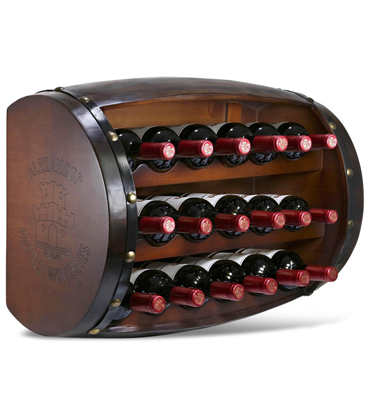 CoTa Global Napoleon Mounted Wall Wine Rack - 18 Wine Bottles Wooden Barrel Wine Rack, Hanging or Freestanding Floor Wine Holder, Liquor Bar Shelves, Rustic Wine Storage Shelf Organizer Home Decor