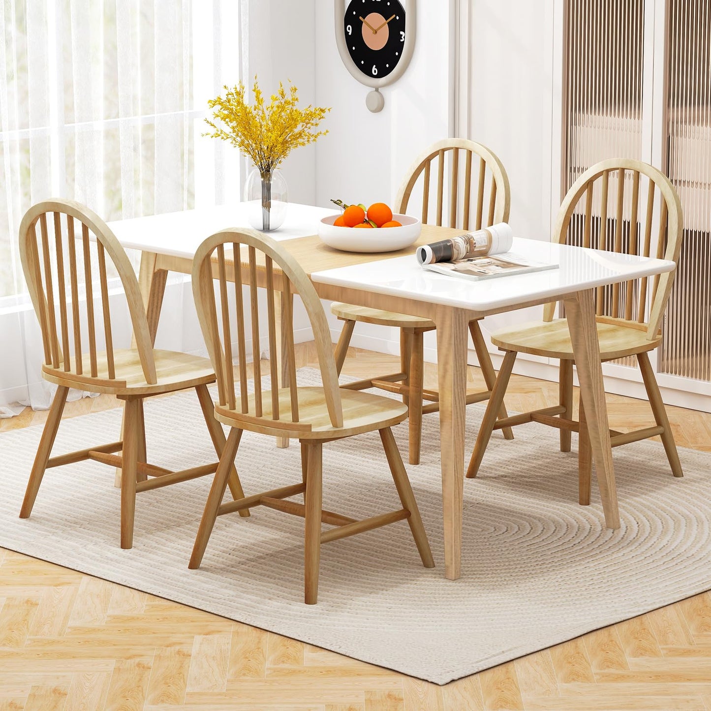 HAPPYGRILL 2 Pieces Wooden Dining Chairs Set, Vintage Armless Windsor Chairs, Kitchen Dining Chairs with Backrest, Natural