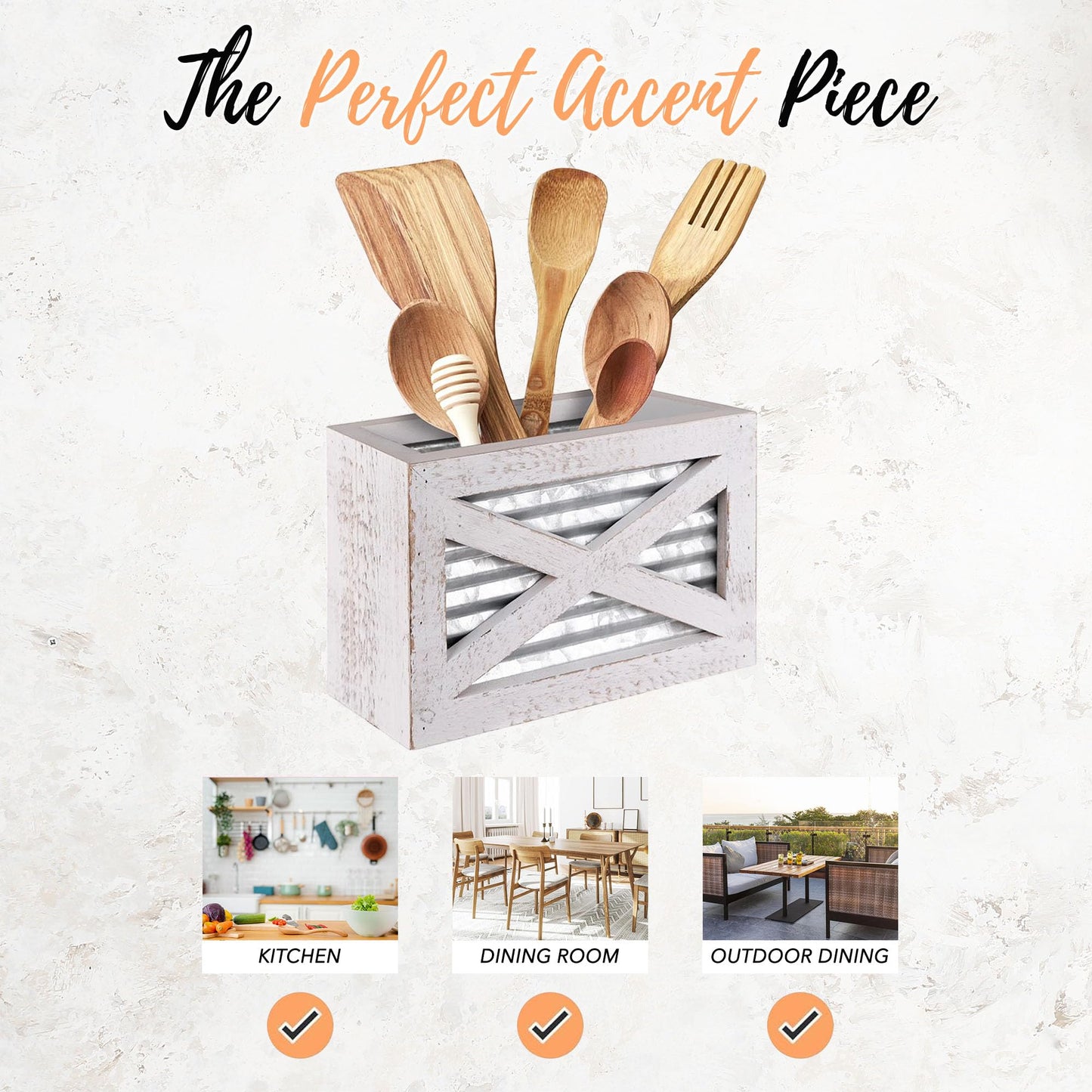 Autumn Alley Farmhouse Kitchen Set - Includes Napkin Holder, Salt and Pepper Shakers, and Utensil Holder - Rustic Barn Door Motif, Galvanized Metal, Wooden Design - Perfect for Farmhouse Kitchen Décor