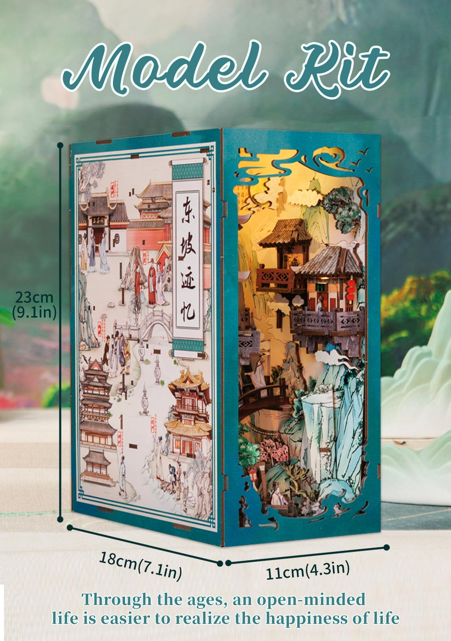 Fsolis Book Nook Kit, DIY Miniature House Kit 3D Wooden Puzzles Craft Kit for Adults Bookshelf Nook Decor Decorative Bookend for Women Teenagers and Book Lovers (Su Dongpo)