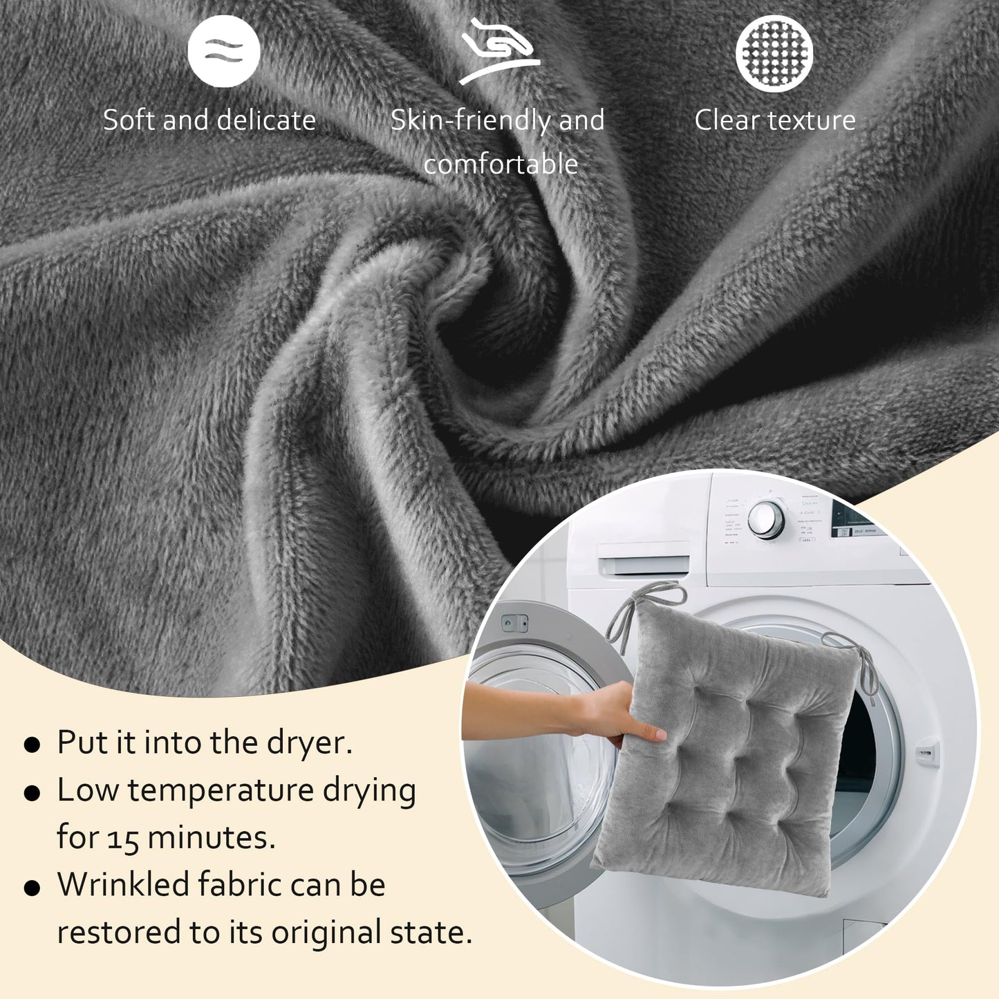 ELFJOY Rocking Chair Cushion Large Rocking Chair Pads with Ties Premium Tufted High Back and Seat Cushion 2 Piece Set Grey