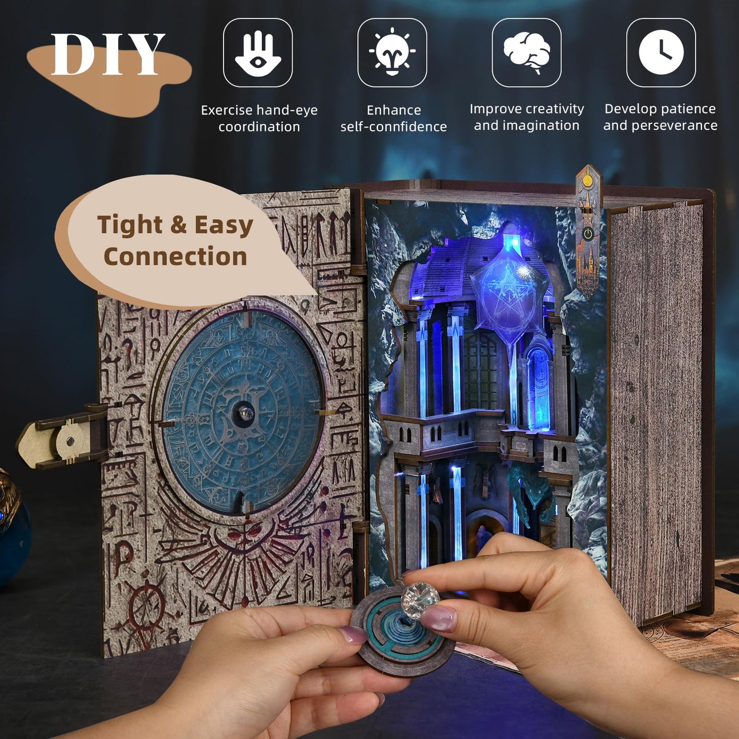 MiniCity DIY Book Nook Kits for Adults, Miniature Dollhouse Booknook Kit, 3D Wooden Puzzle Creative Decorative Bookends Bookshelf Diorama Insert Crafts Hobbies Gifts (Circle of Magic)