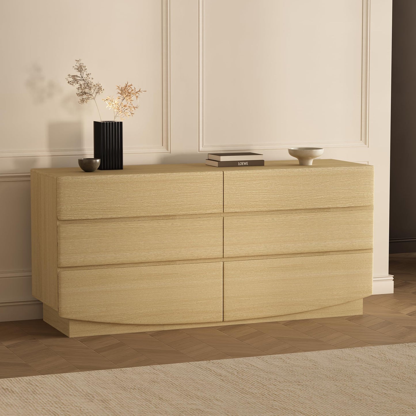 Manhattan Comfort Ardea Modern 6 Drawer Dresser, 72" Wide Minimalist Contemporary Storage, Smooth-Glide Handle-Free Drawers, Natural Oak