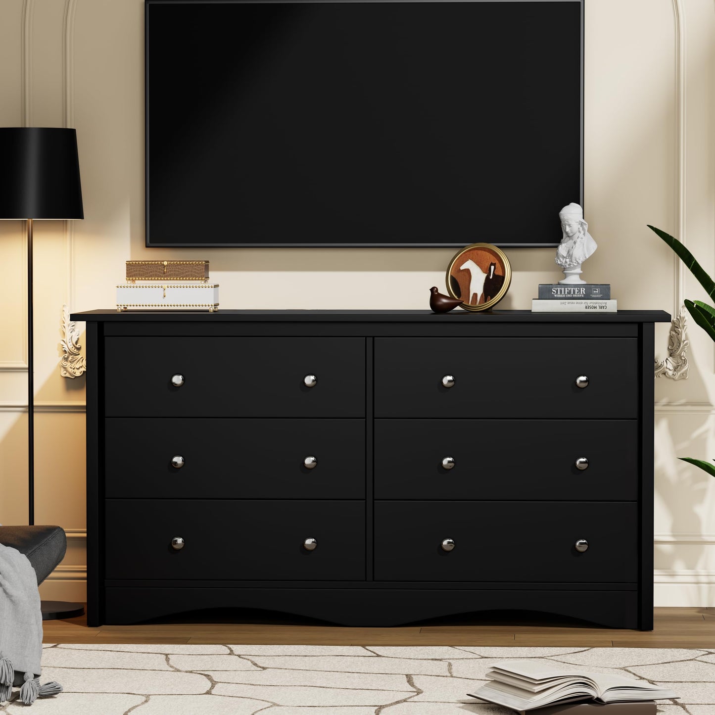 YESHOMY Dresser for Bedroom with 6 Drawer, 47.2" TV Stand, Organizer Drawers for Bedroom, Living, Hallway (Dark Black)