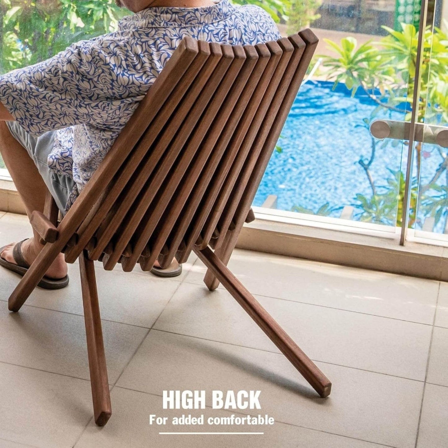 Melino Wooden Folding Tamarack Chairs, FSC Certified Acacia Low Profile Adirondack Chairs, Wood Folding Chair for Outdoor, Patio, Porch, Pool, Backyard, Garden, Balcony and Deck - Chestnut - Single
