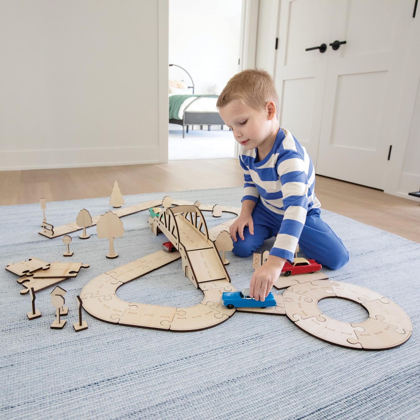 MindWare Kindertown Roads Wooden Montessori Building Set - Building Set for Toddlers