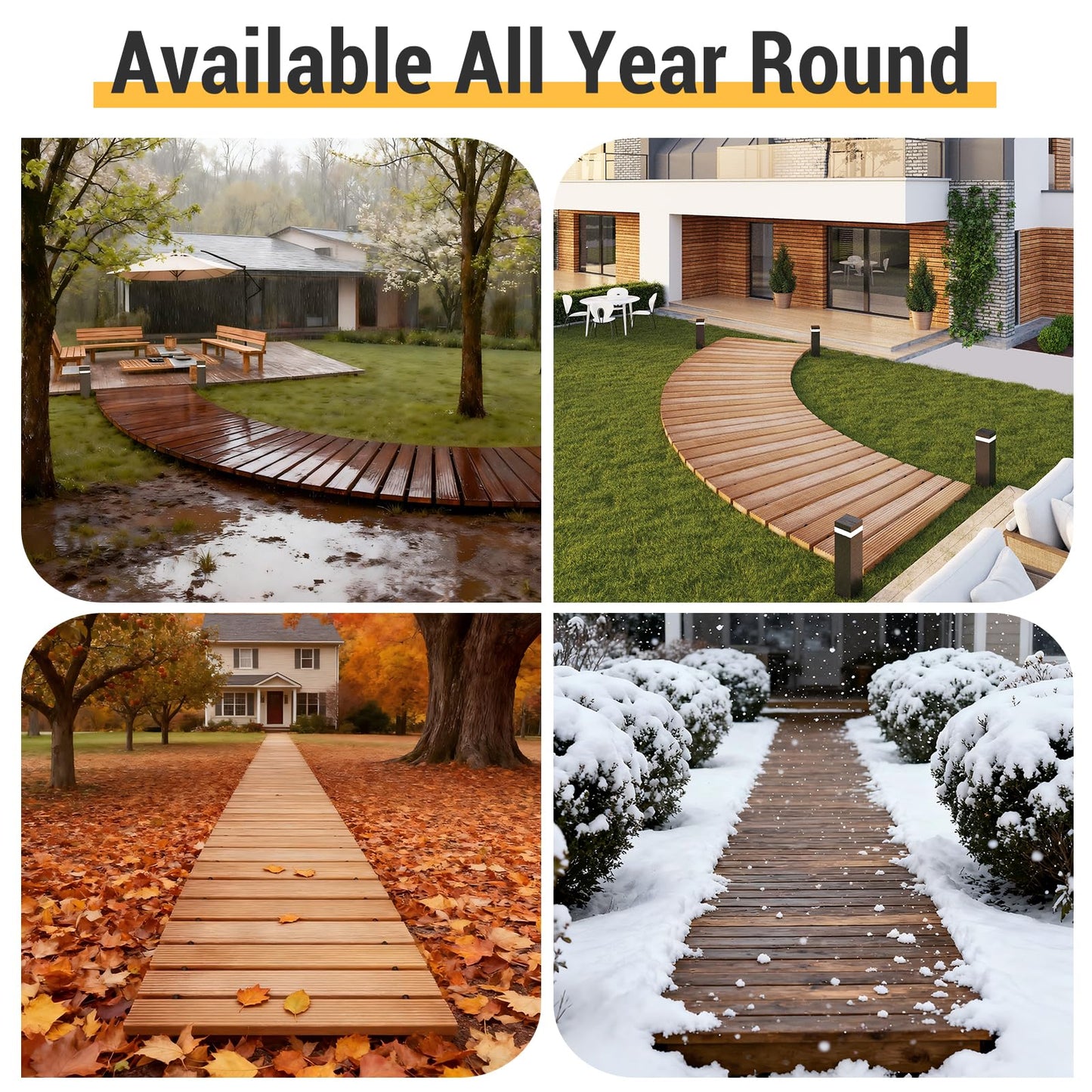 12FT Straight Wooden Garden Pathway Walkway Outdoor Roll Out Decorative Garden Non-Slip Patio Path Decorative Boardwalk Outdoor Road Floor for Backyard Beach Wedding Party