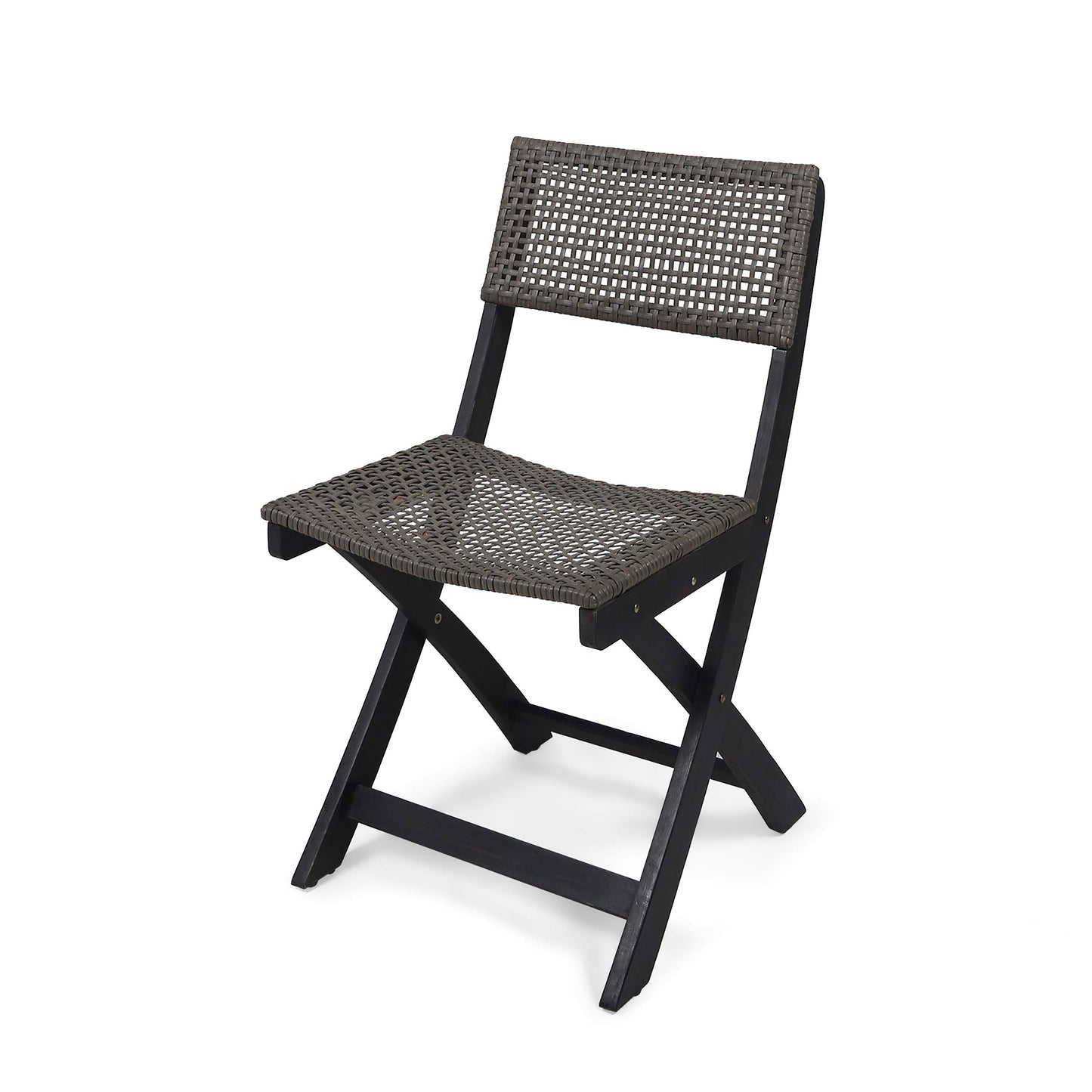 Christopher Knight Home Truda Patio Acacia Wood Foldable Bistro Chairs Set of 2, Wooden Folding Outdoor Dining Chair Set, Wicker Armless Chair for Bistro Set, Fully Assembled Garden Seating, Dark Grey