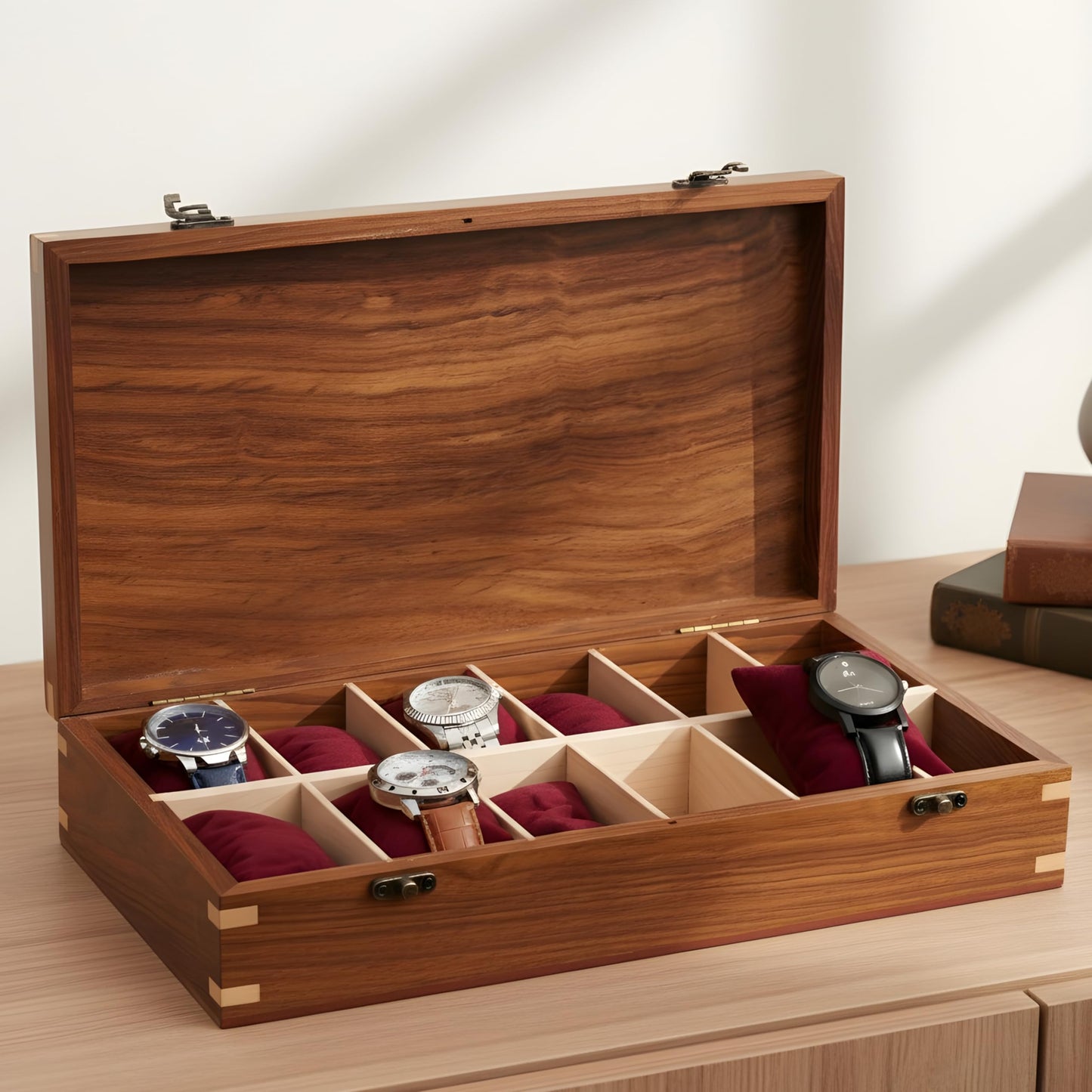 Brainmart Wooden Watch Box for Men & Women, Premium Watch Organizer Case with Wood Top, Durable Storage Holder for Watches, Elegant Gift for Collectors & Enthusiasts (12 Slot)